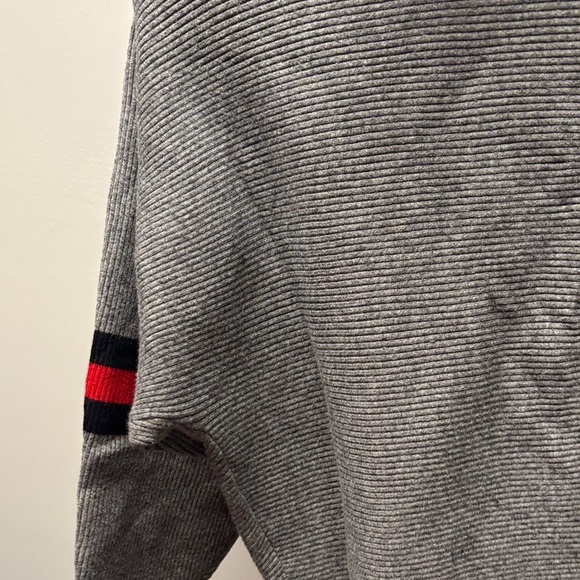 Grey Sweater with Red and Black Stripes rounded neckline NWOT - Picture 7 of 8